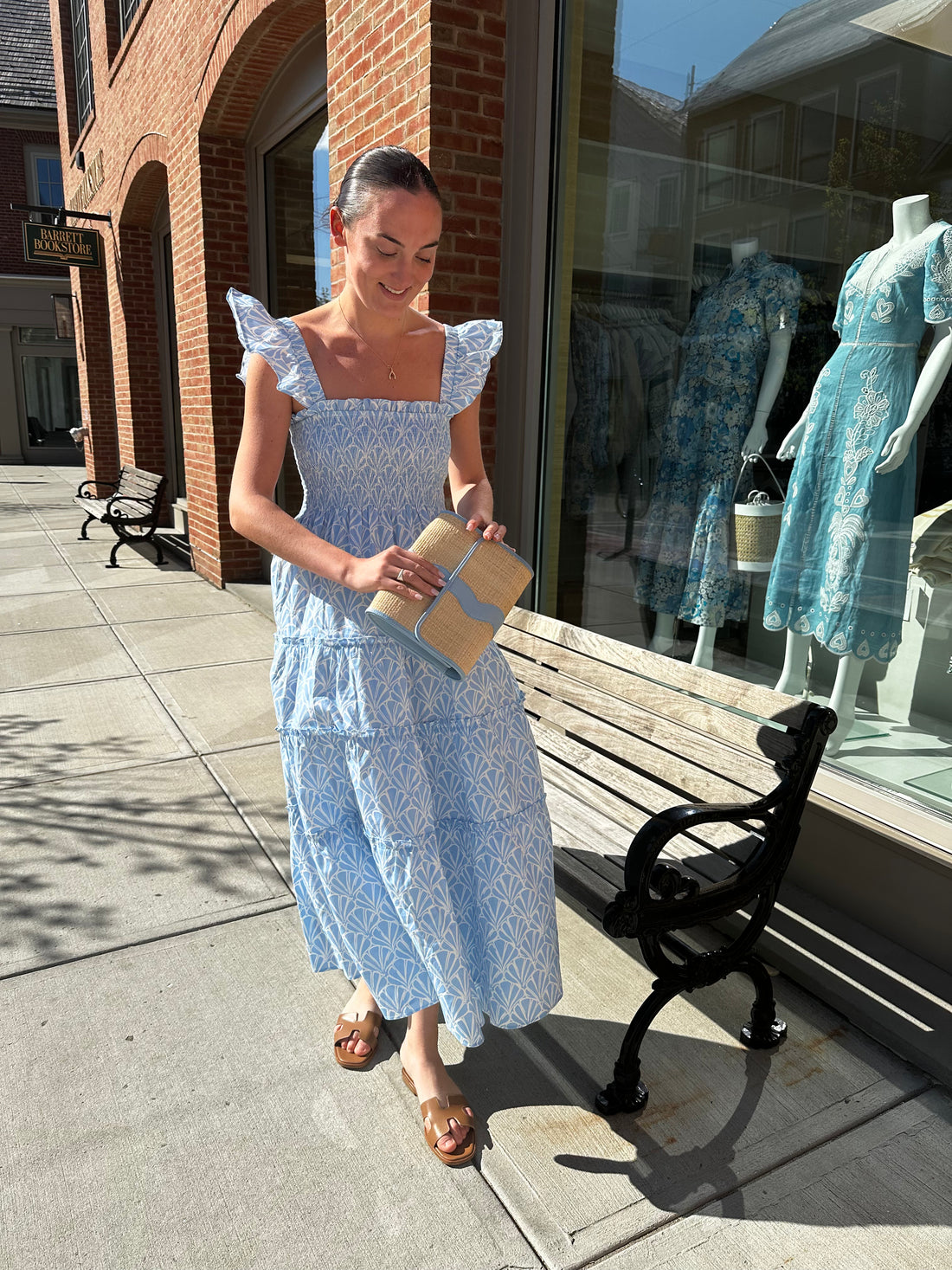 Seashell Print Flutter Sleeve Smocked Midi Dress
