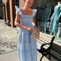 Seashell Print Flutter Sleeve Smocked Midi Dress