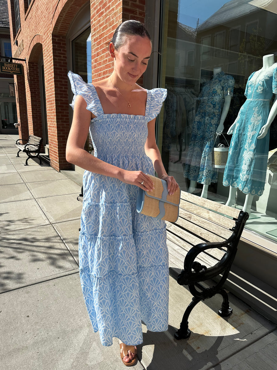 Sail to Sable Seashell Print Flutter Sleeve Smocked Midi Dress Seashell / S / SP26328