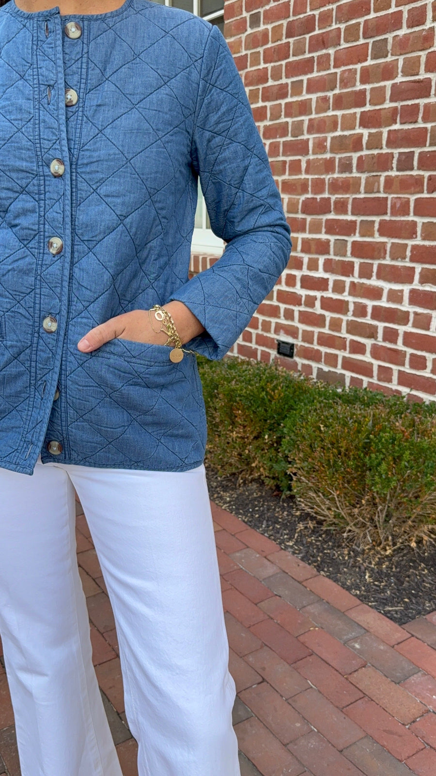 Chambray Quilted Button Front Jacket