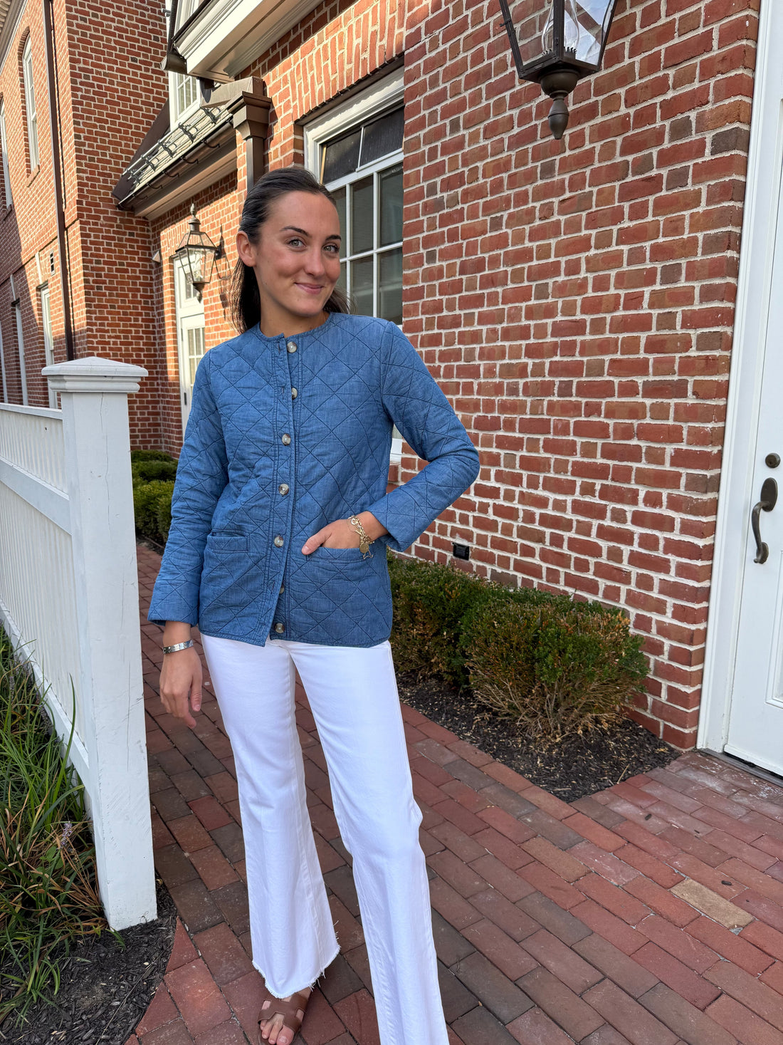 Chambray Quilted Button Front Jacket
