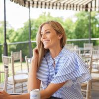 Blue & White Stripe Ruffle Sleeve Top