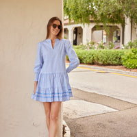 Blue & White Stripe Long Sleeve Tunic Flare Dress