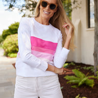 White Tonal Pink Stripe Sweatshirt