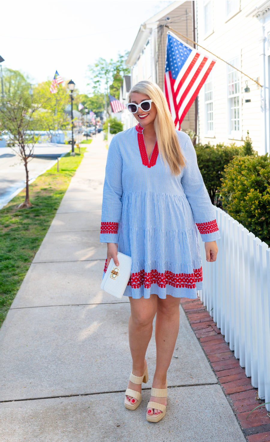 Sail to Sable The Chatham Seersucker Fit & Flare Dress Red/White/Blue / XXL / KNE26403 Sail to Sable The Chatham Seersucker Fit & Flare Dress Red/White/Blue / XXL / KNE26403