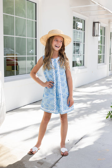 Shell Print Ric-Rac Shift Dress