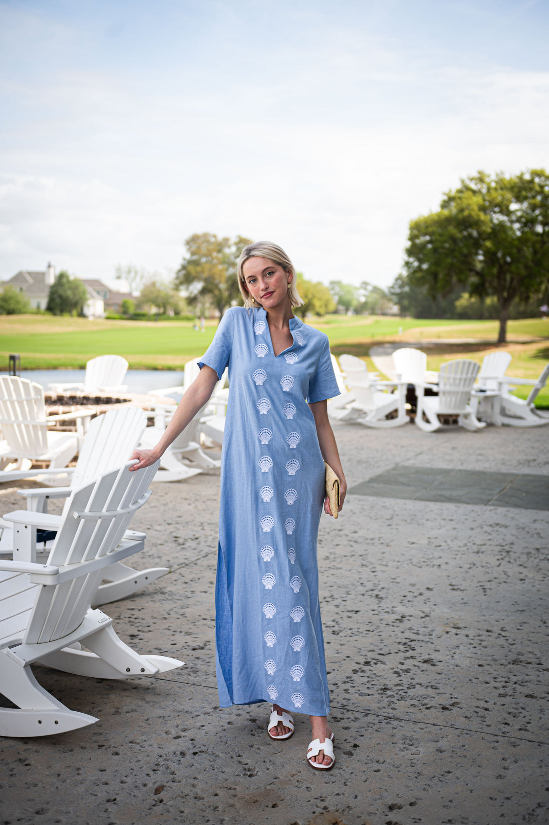 Short Sleeve Embroidered Shell Caftan