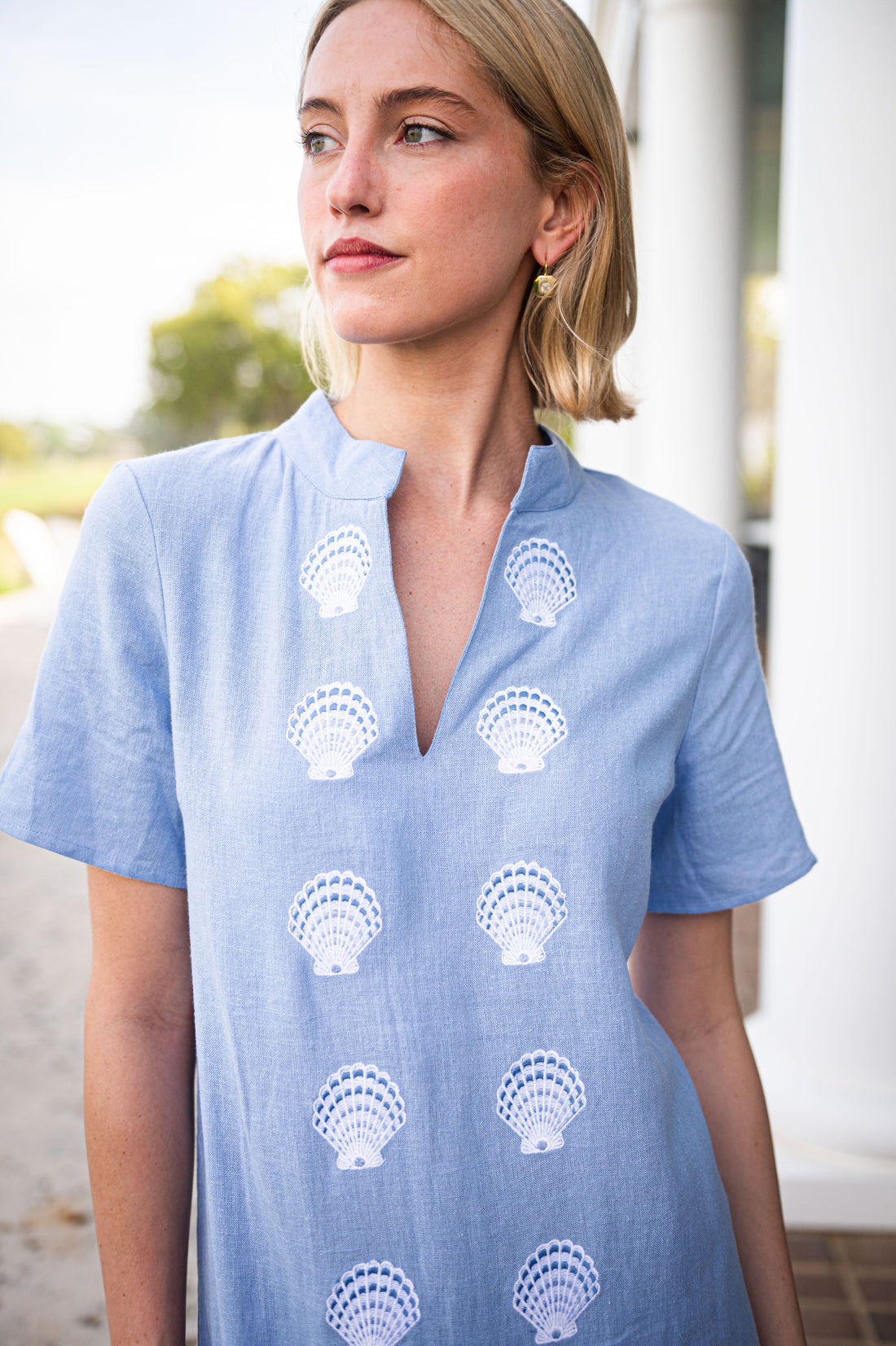 Short Sleeve Embroidered Shell Caftan