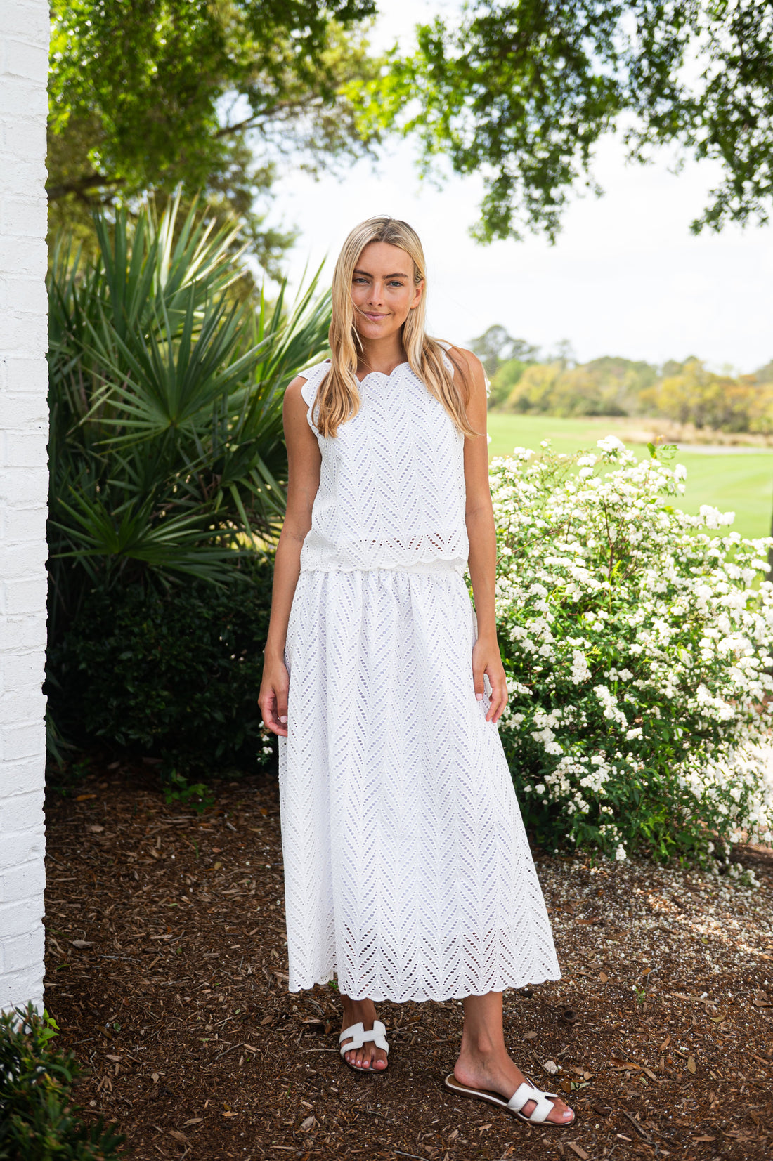 Ivory Scalloped Eyelet Midi Skirt Set