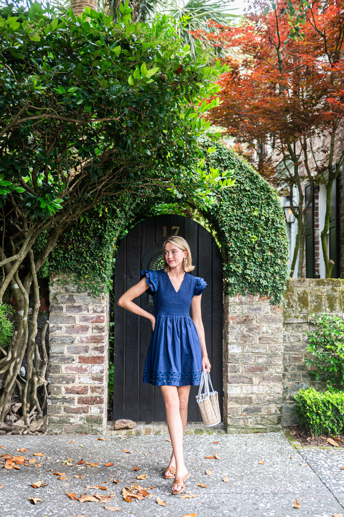Navy V-Neck Smocked Mini Dress with Ric-Rac Inlay Sail to Sable Navy V-Neck Smocked Mini Dress with Ric-Rac Inlay Sail to Sable