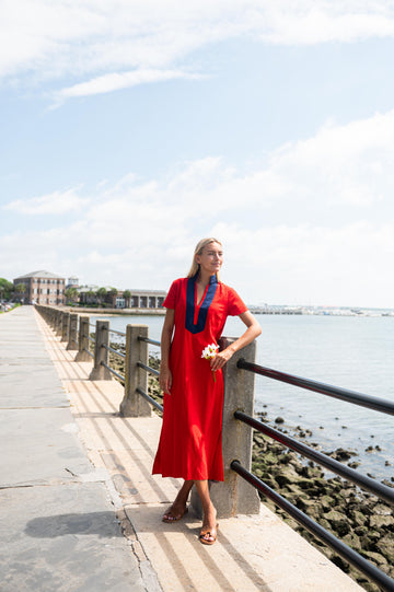 Red Short Sleeve Classic Midi Tunic