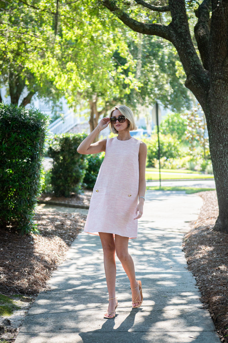 blush pink shift dress Women's Blush Structured Chiffon Long Sleeve Shift Dress