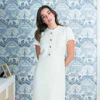 Cream Tweed Button Front Shift Dress