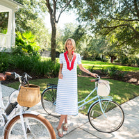 Blue & White Stripe Short Sleeve Classic Midi Tunic