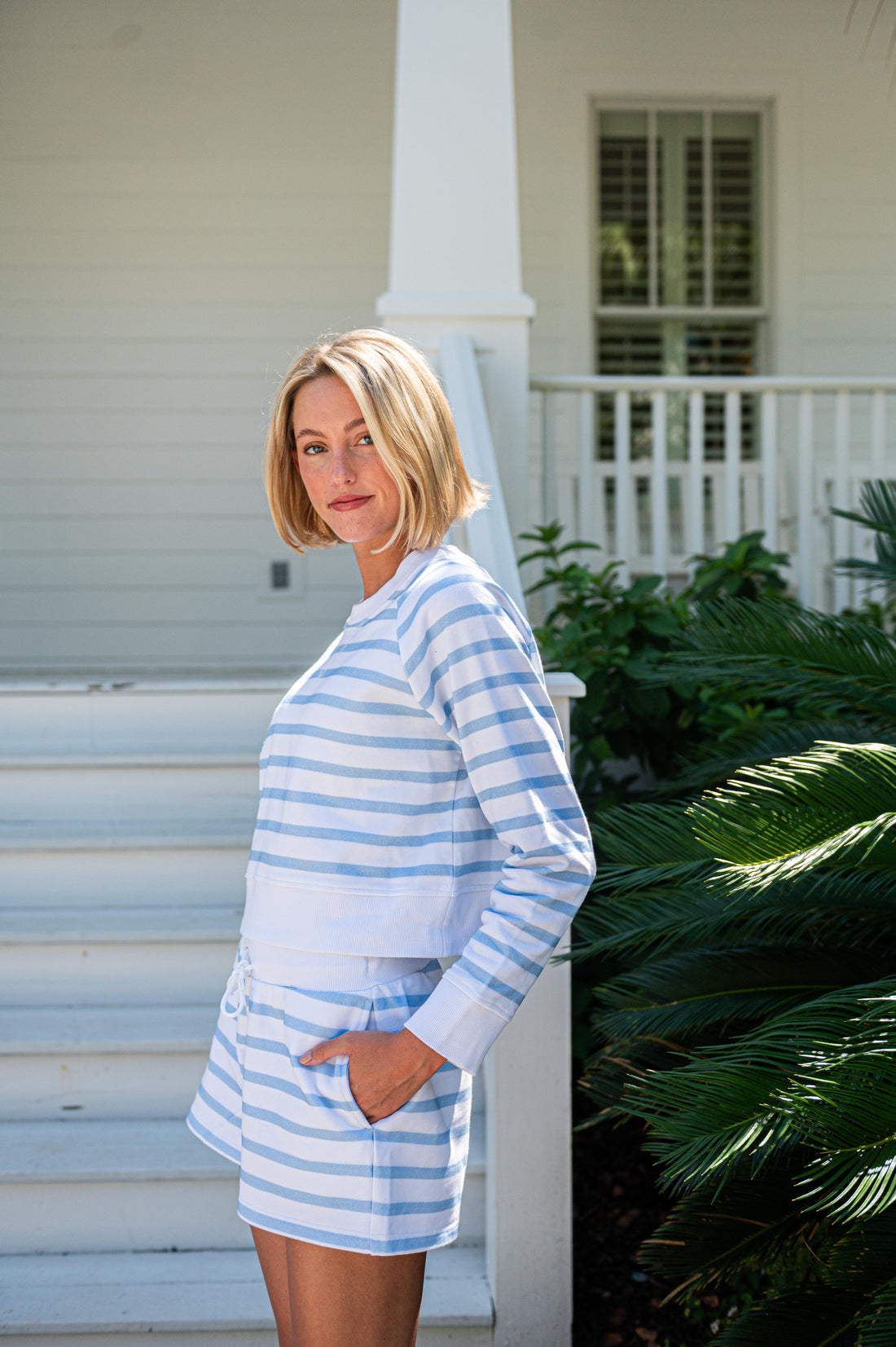 Blue & White Stripe Sweat Set