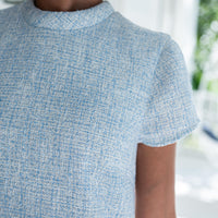 Blue Tweed Short Sleeve Shift Dress
