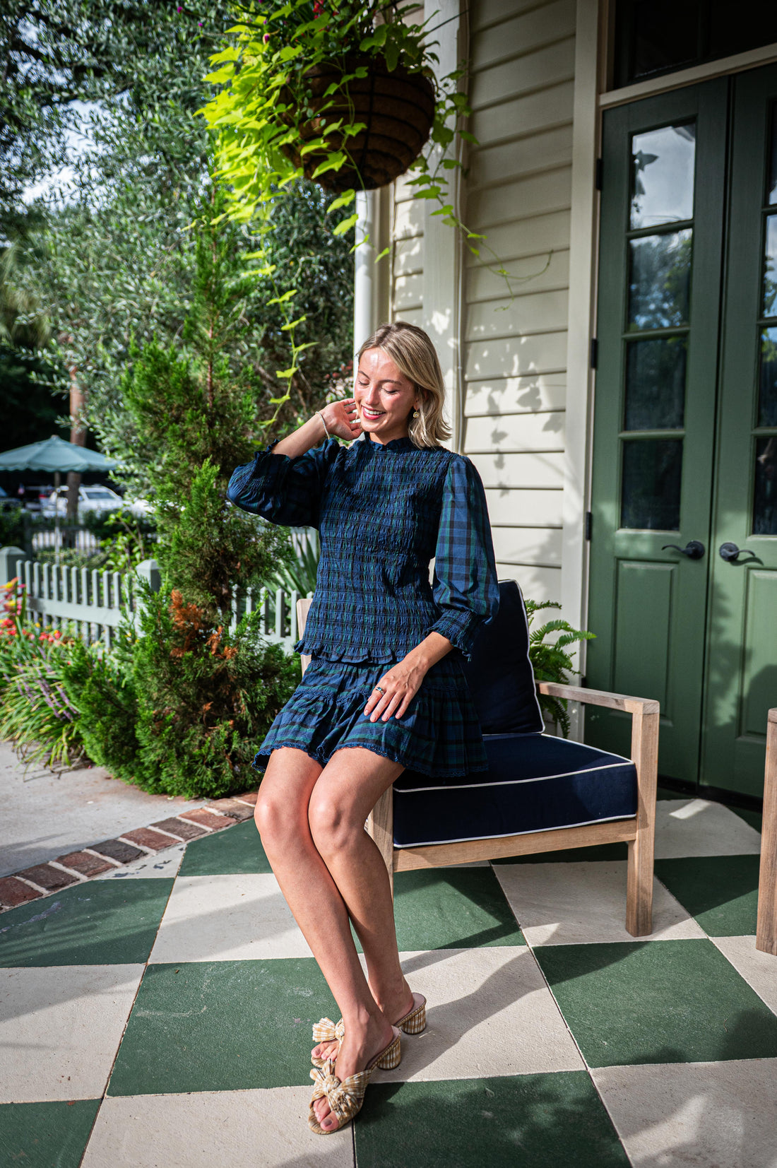Blackwatch Tartan Puff Sleeve Smocked Top
