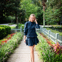 Blackwatch Tartan Puff Sleeve Smocked Top