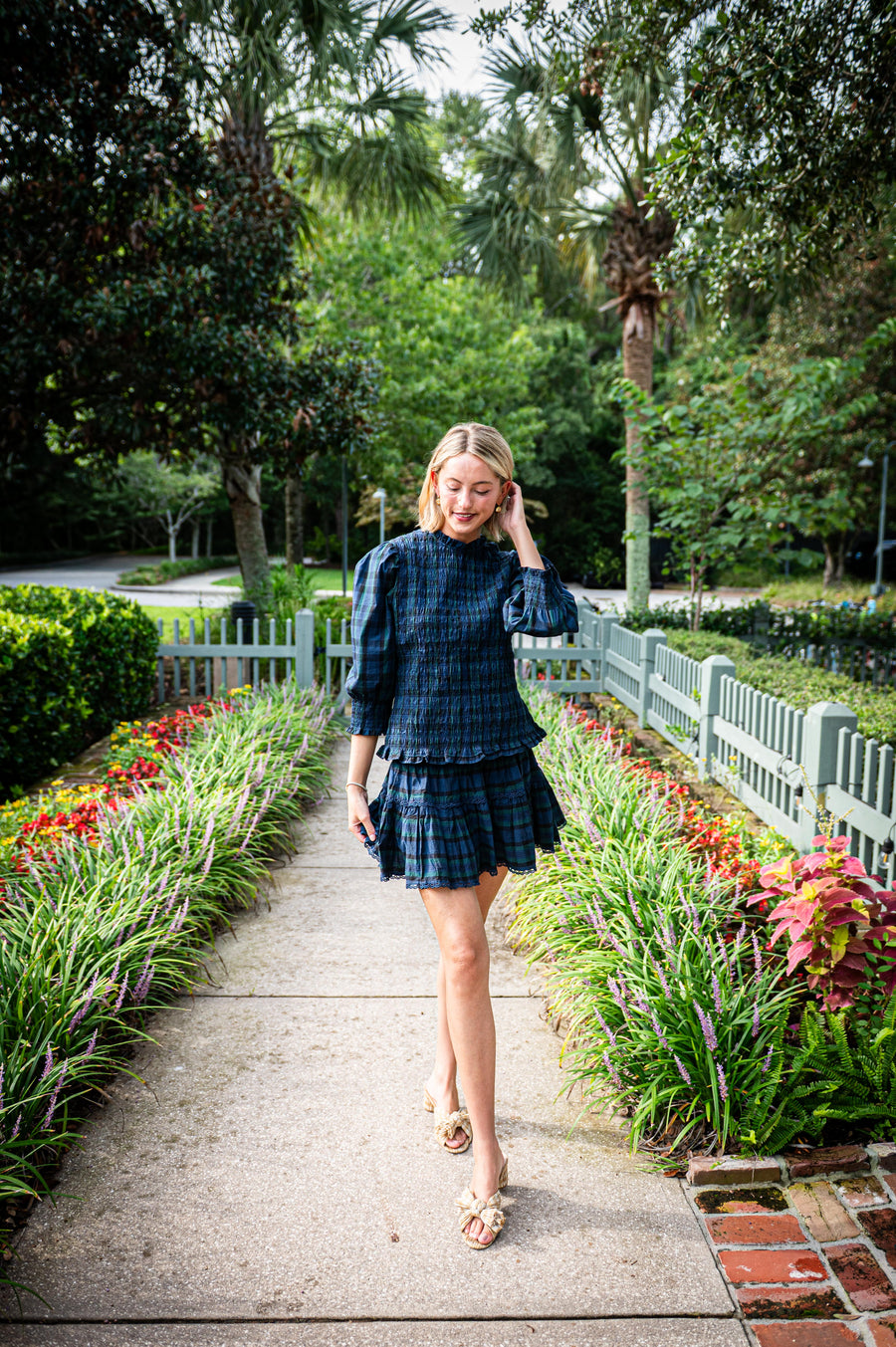 Blackwatch Tartan Puff Sleeve Smocked Top