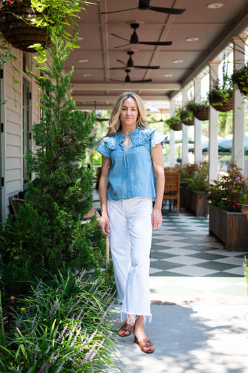 Chambray Flutter Sleeve Top