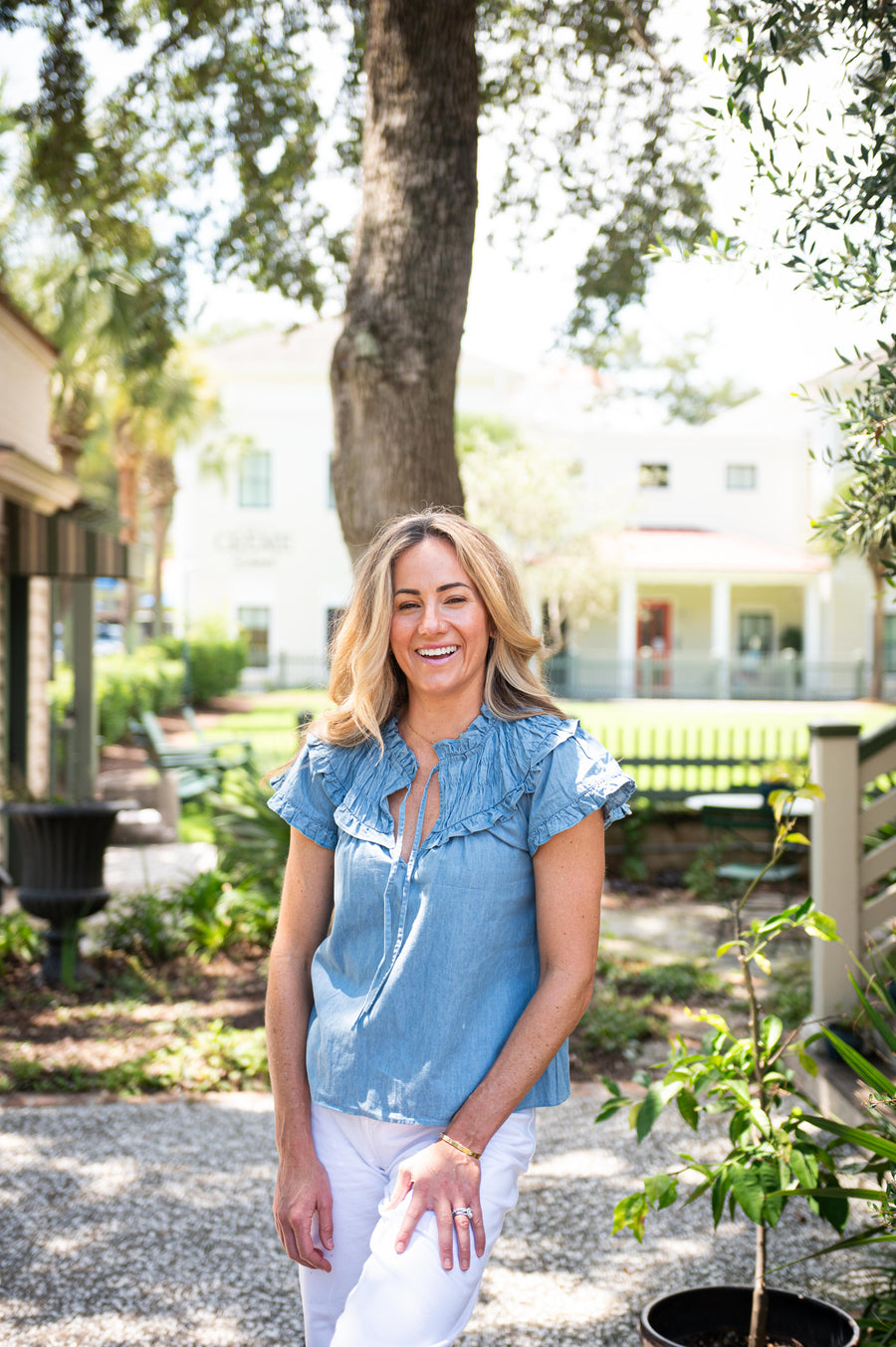 Chambray Flutter Sleeve Top