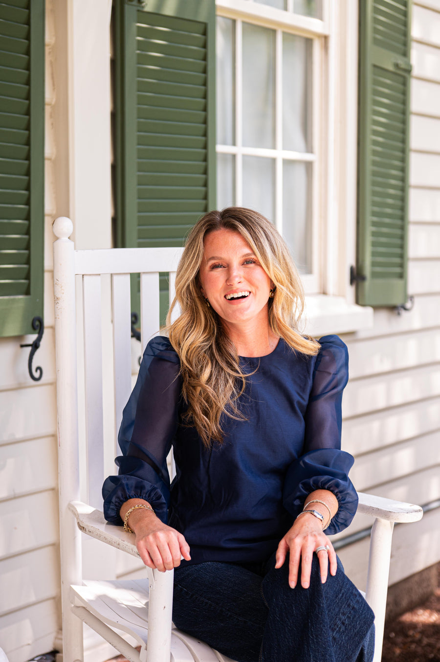 Navy Puff Sleeve Top