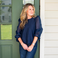 Navy Puff Sleeve Top