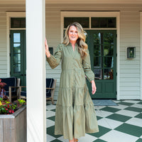 Olive Button Front Shirt Dress