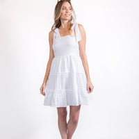 White Bow Shoulder Flare Dress