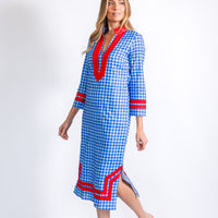 Coastal Blue Gingham Long Sleeve Classic Maxi Tunic