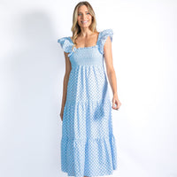 Lacecap Lattice Eyelet Smocked Midi Dress