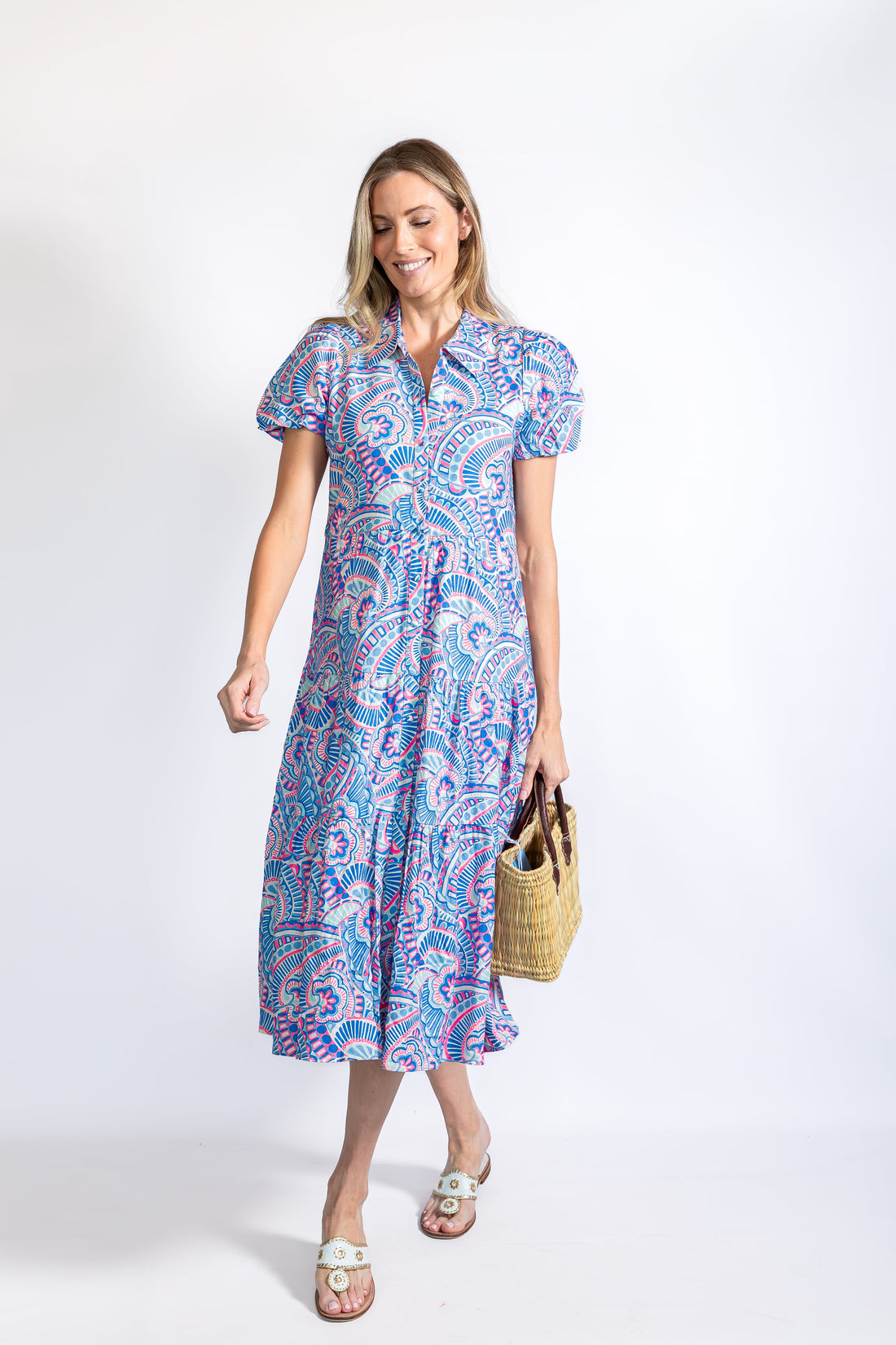 Kaleidoscope Print Button Front Midi Shirt Dress