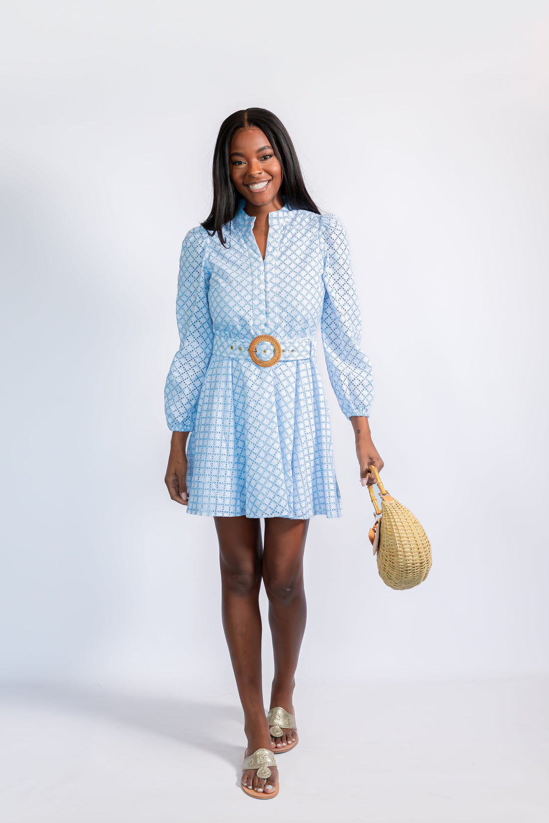 Lacecap Lattice Eyelet Belted Tunic Flare Dress