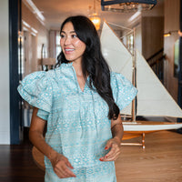 Mint and White Ruffle Sleeve Top