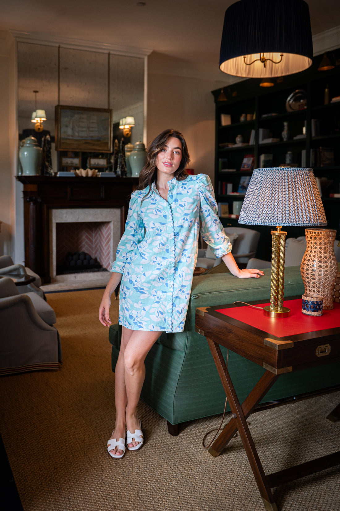 Shadow Leaves Scalloped Shirt Dress