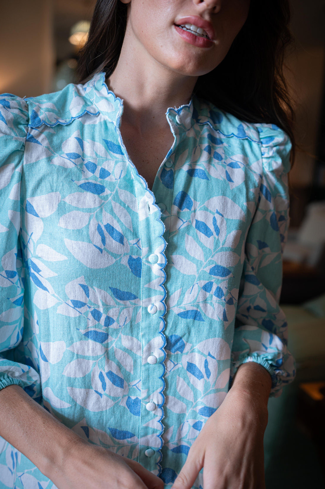 Shadow Leaves Scalloped Shirt Dress