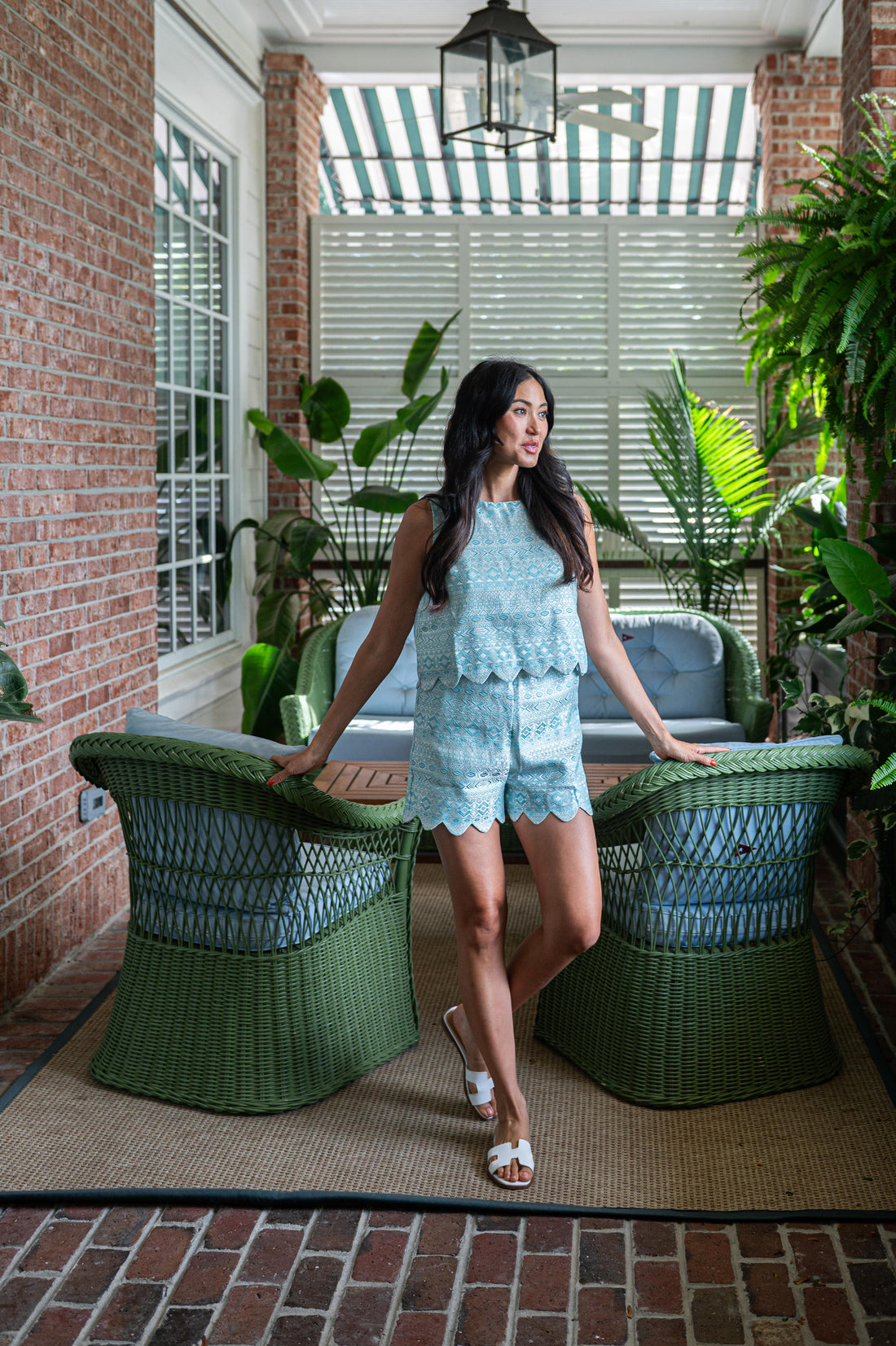 Mint & White Scalloped Short Set