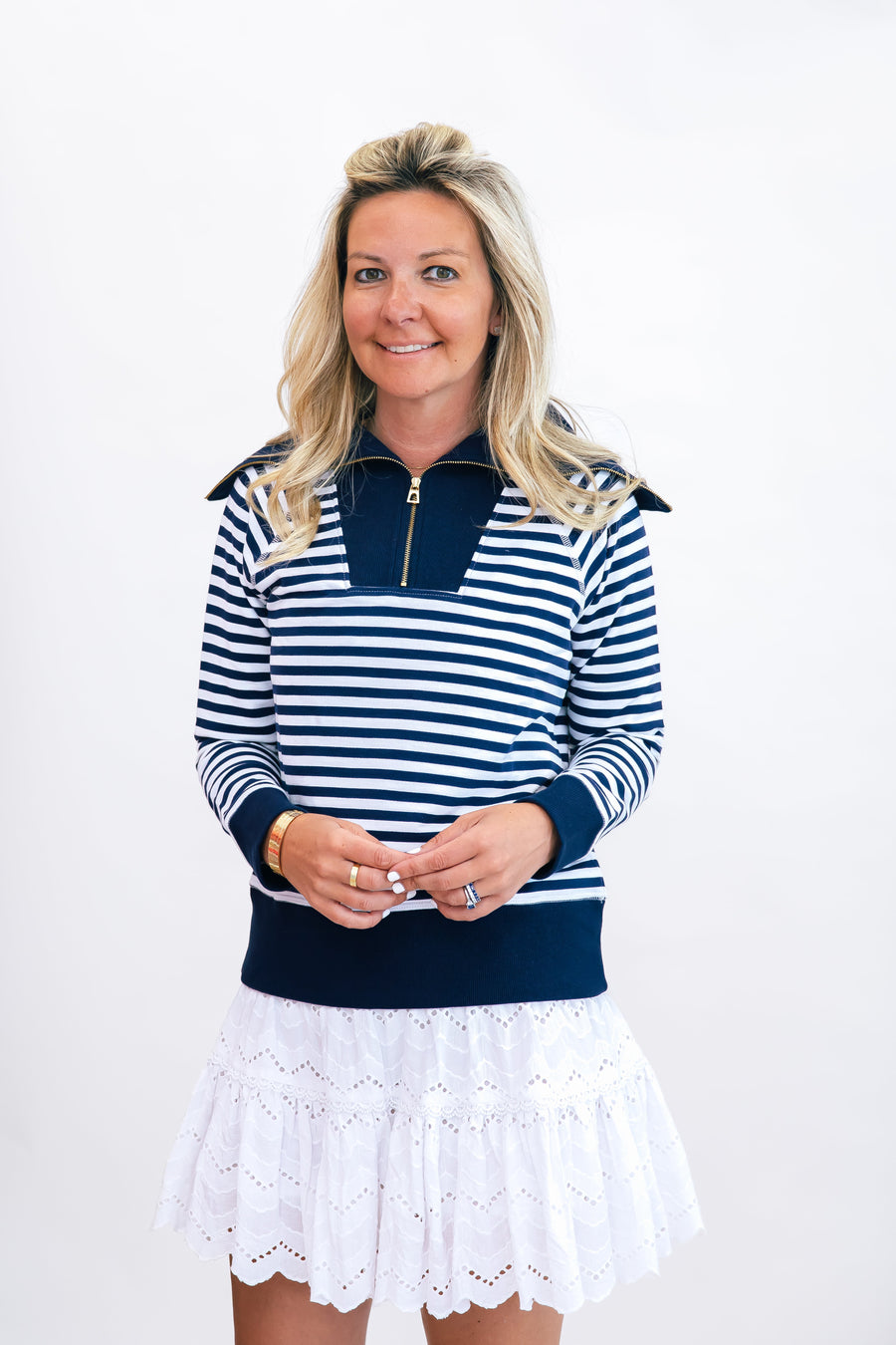 Navy & White 1/4 Zip Front Pullover