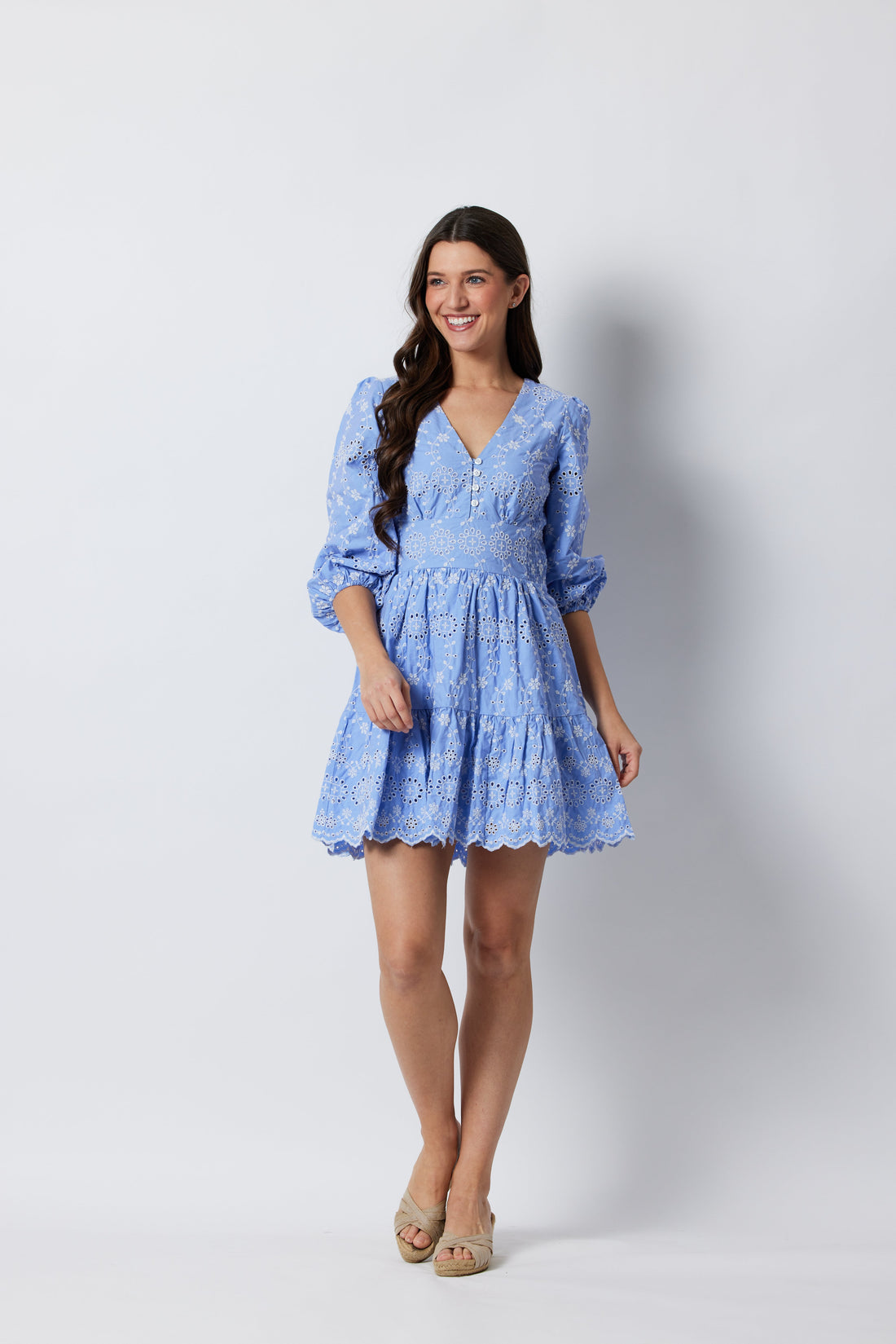 Hydrangea Eyelet V-Neck Button Front Dress Sail to Sable Hydrangea Eyelet V-Neck Button Front Dress Sail to Sable