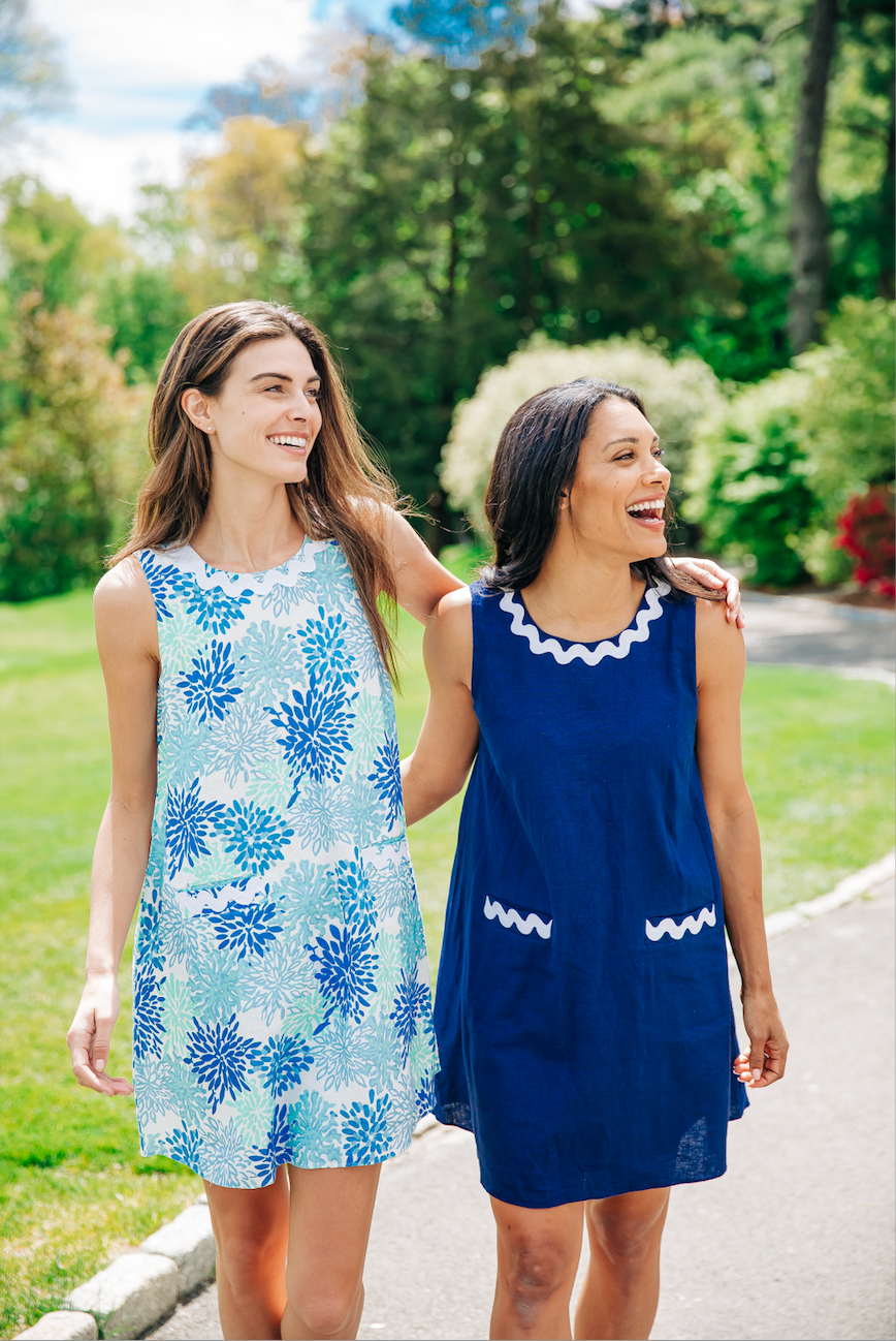 Navy Sleeveless Swing Dress with Ric-Rac