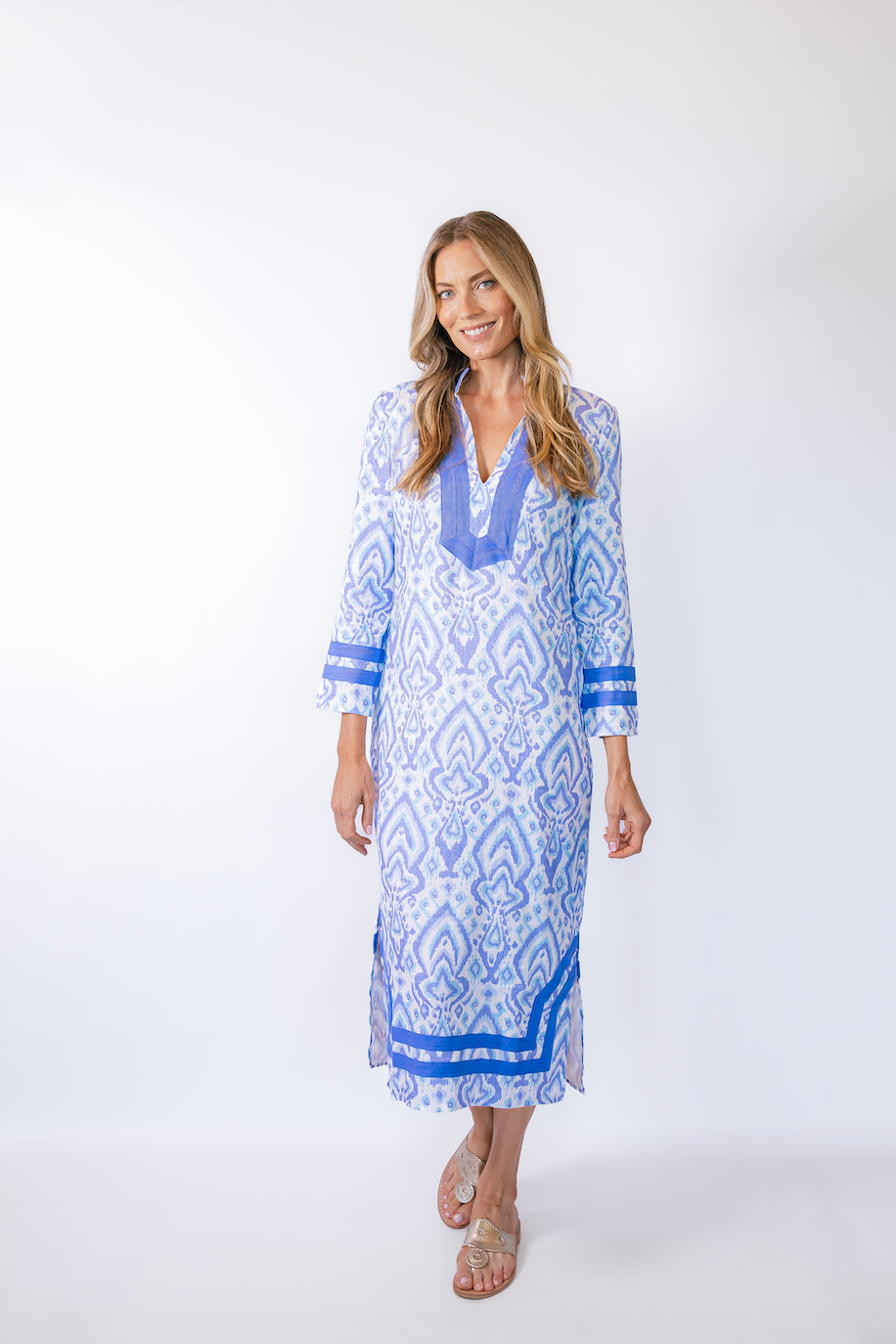 Ikat Print Long Sleeve Classic Midi Tunic