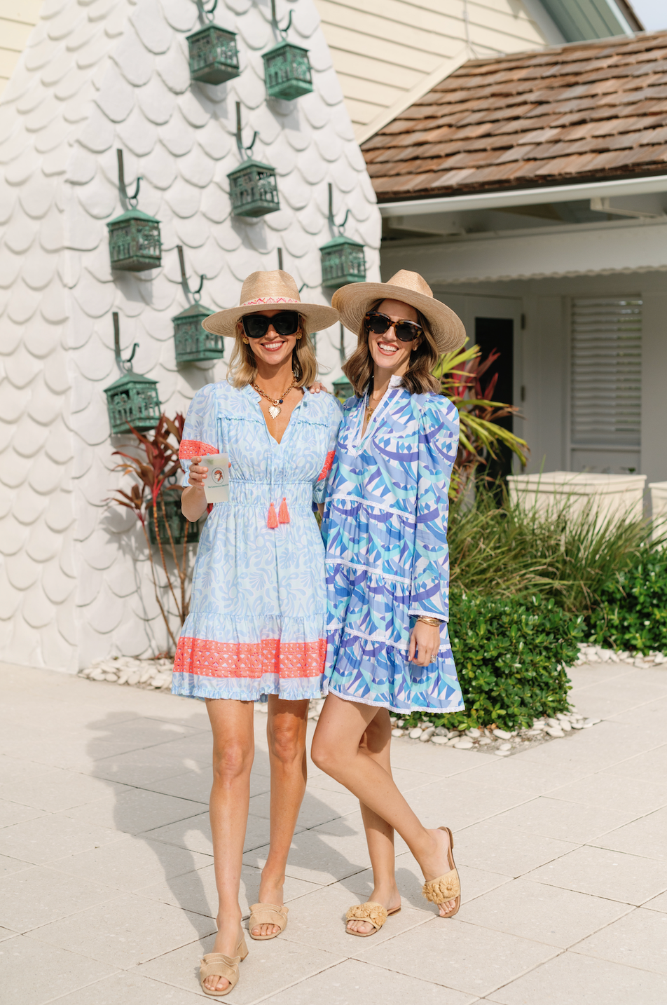Beach Splash Print Puff Sleeve Dress with Tassels