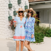 Beach Splash Print Puff Sleeve Dress with Tassels