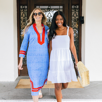 Coastal Blue Gingham Long Sleeve Classic Maxi Tunic