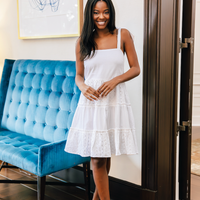 White Bow Shoulder Flare Dress