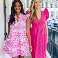 Pink Ikat French Terry Flutter Sleeve Flare Tunic