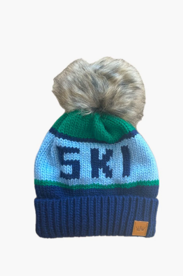 Hydrangea/Green & Navy Ski Pom Hat