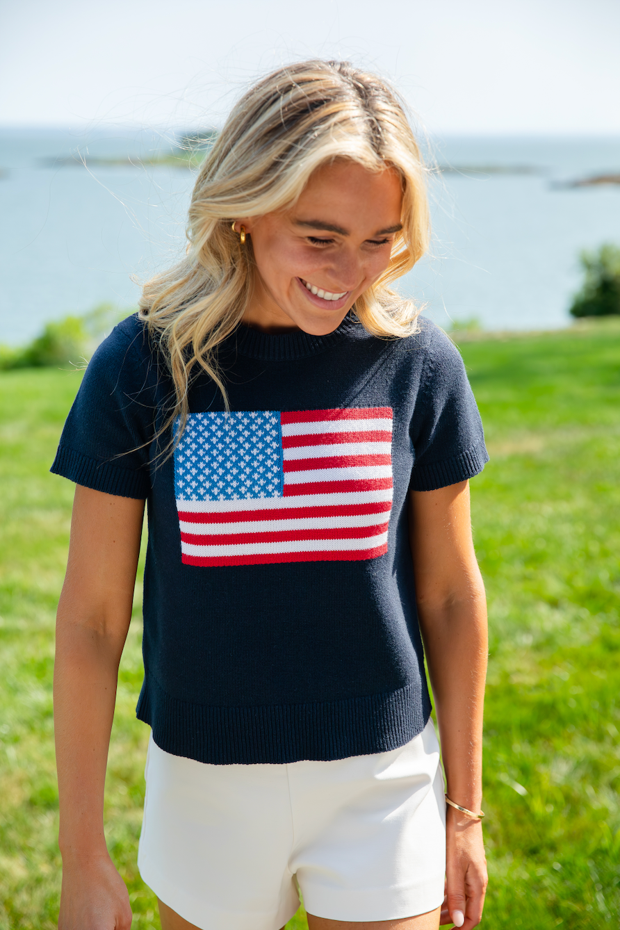 Navy Short Sleeve Flag Sweater