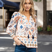 Geo Floral Tassel Front Top