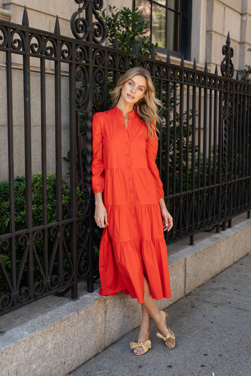 Red Button Front Shirt Dress